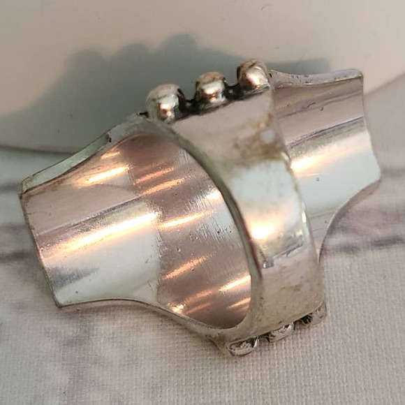 Native American Style Silver Plate Faux Turquoise Elongated Fashion Ring Sz 7.5 - Picture 3 of 3